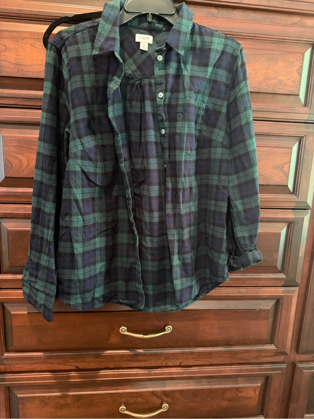 J. Crew Women’s Black, Green & Navy Plaid Button-Down Shirt